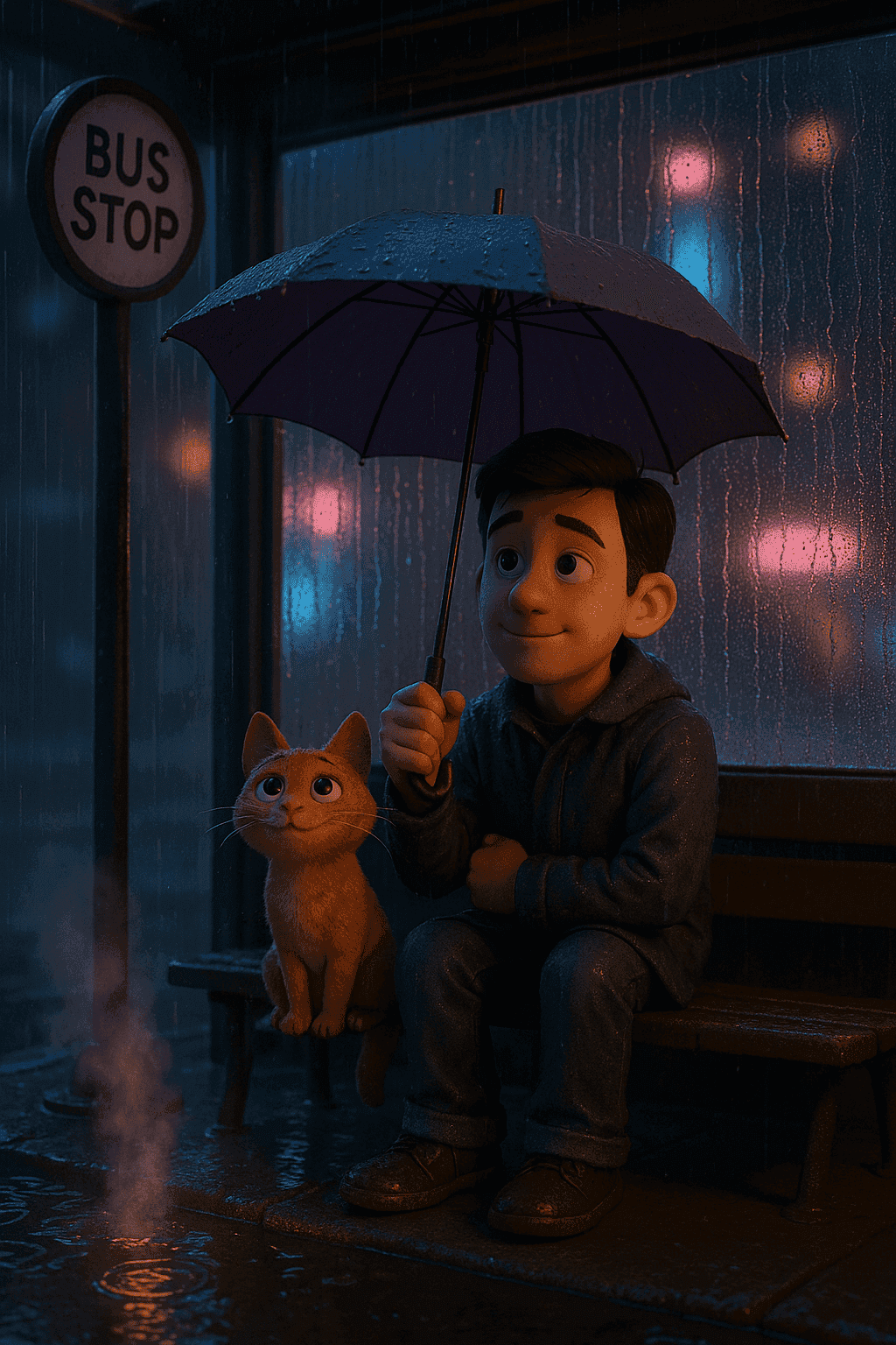 Stylized rainy character portrait