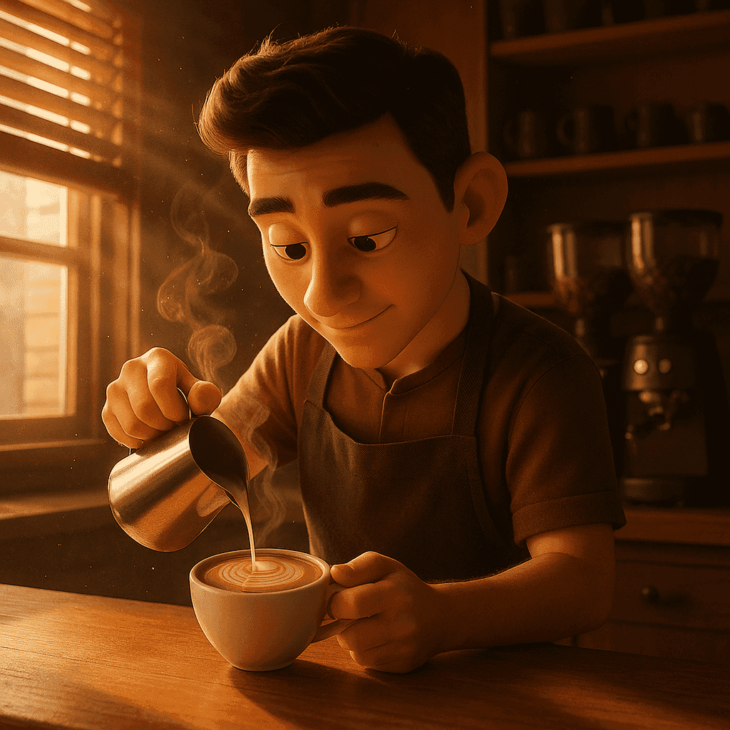 Stylized coffee making scene